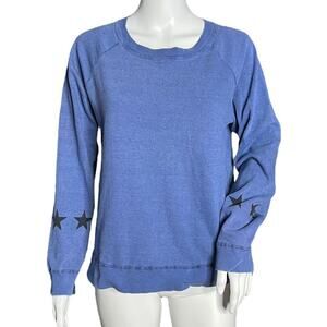 Monrow Shirt Womens Small Blue Star Print Cuffs Sweatshirt Basic Lounge‎ Casual